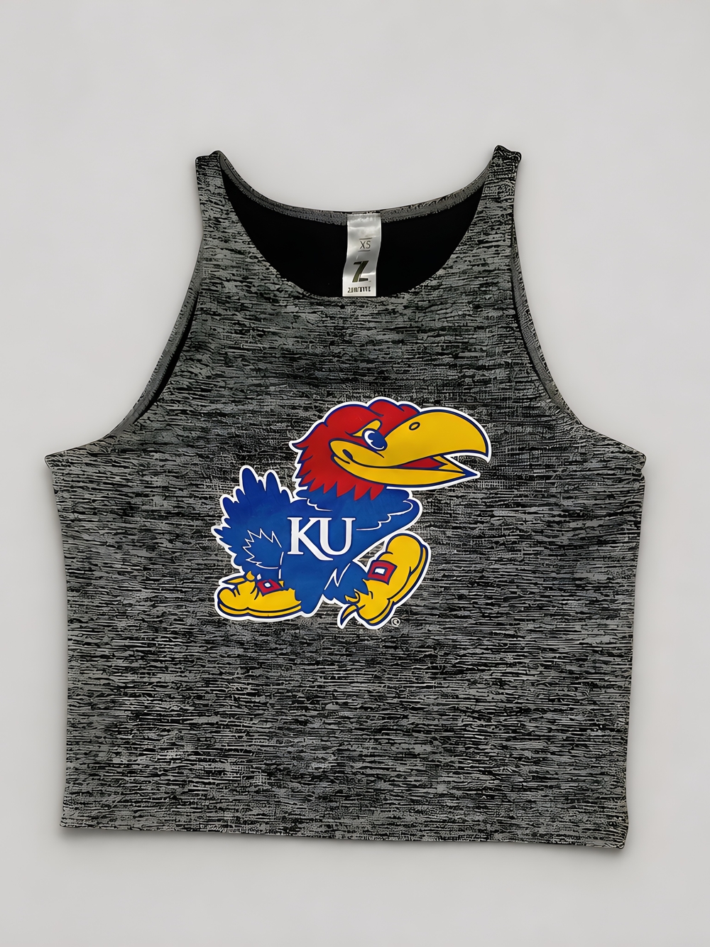 Kansas Jayhawks Grey Space-Dye Crop Tank with Mascot